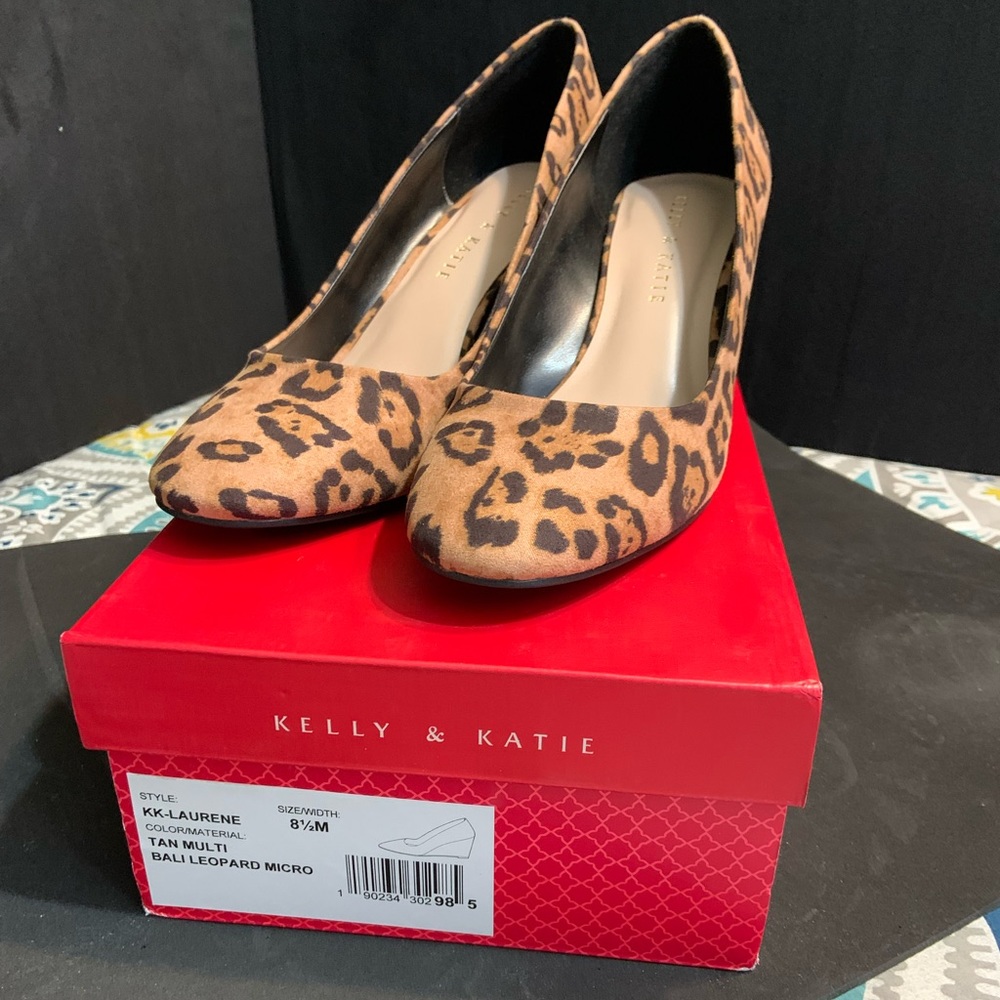 Kelly & Katie Tan Leopard Wedge Pumps